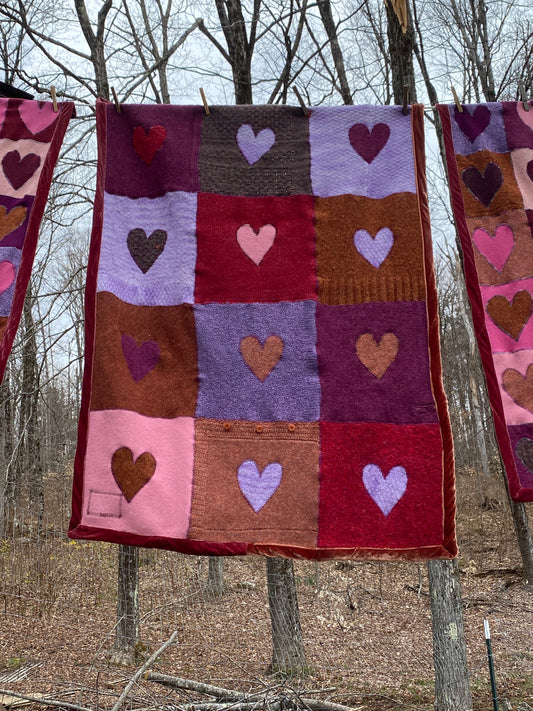 Heart Blanket - Crib/Lap Size (3x4ft) made from 100% All Natural Upcycled Sweaters - Paris with Big Squares