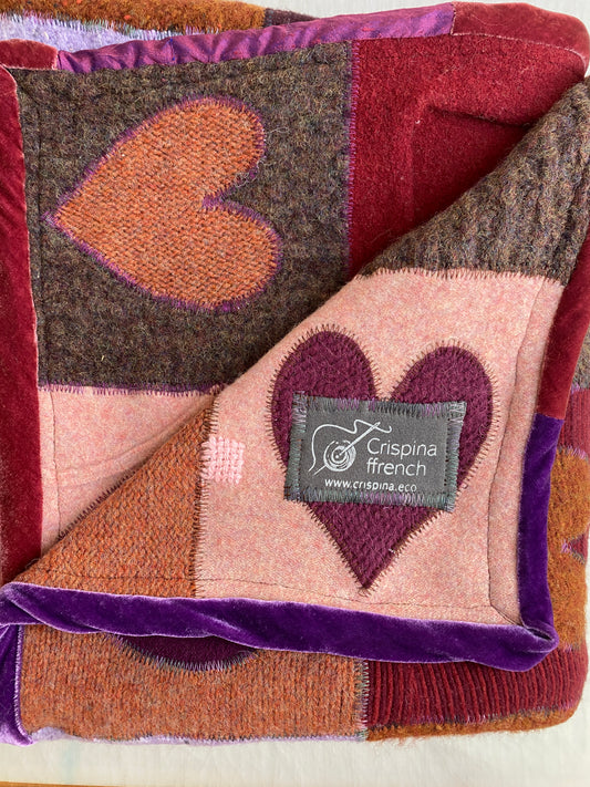 Heart Blanket - Throw Size (5x5ft) made from 100% All Natural Upcycled Sweaters - Paris with Small Squares